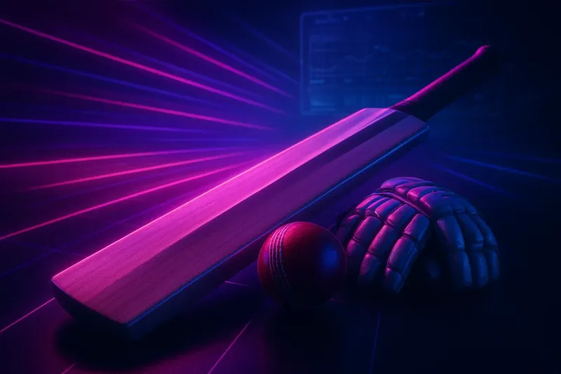 Cricket Gear Close-Up Close-up cricket equipment on dark surface with neon speed lines